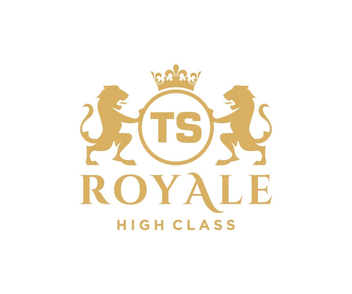 Golden Letter TS template logo Luxury gold letter with crown. Monogram alphabet . Beautiful royal initials letter. vector