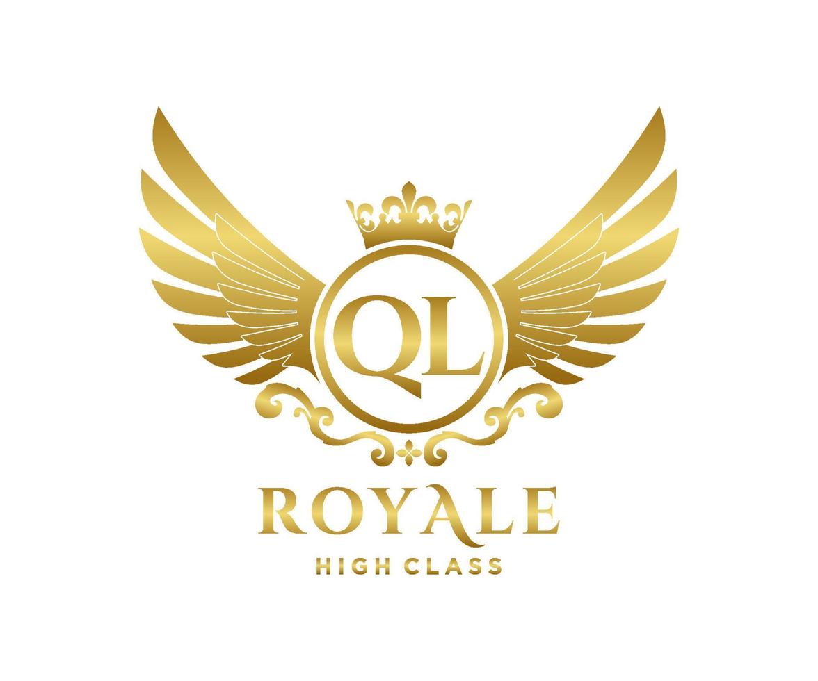 Golden Letter QL template logo Luxury gold letter with crown. Monogram alphabet . Beautiful royal initials letter. vector