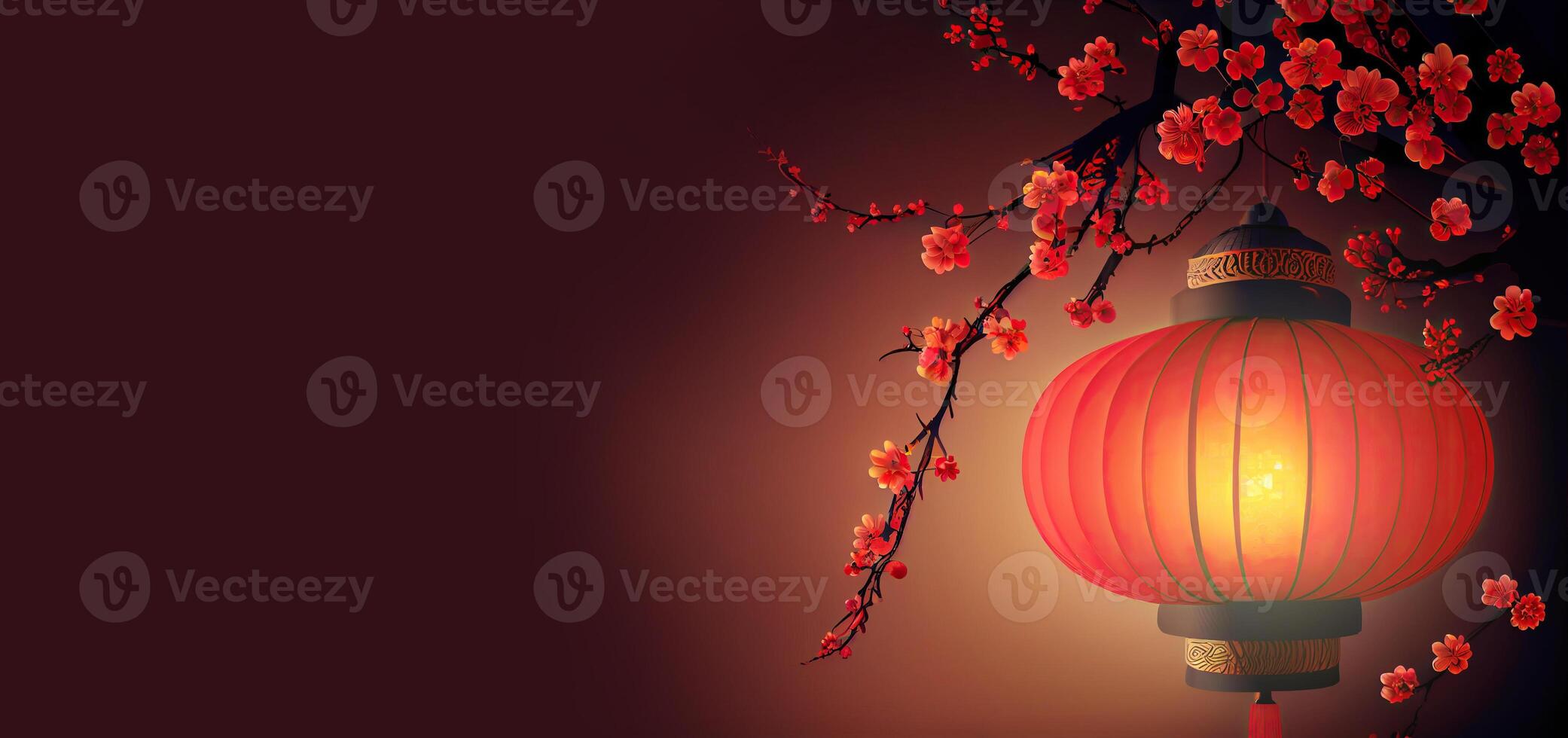 illustration of Chinese traditional red festival background with a chinese red plum blossom, lantern, spring festival, new year, chinese traditional culture element photo