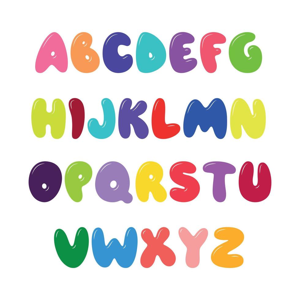 dibujos animados alfabeto con letras de diferente colores en un blanco antecedentes. vector