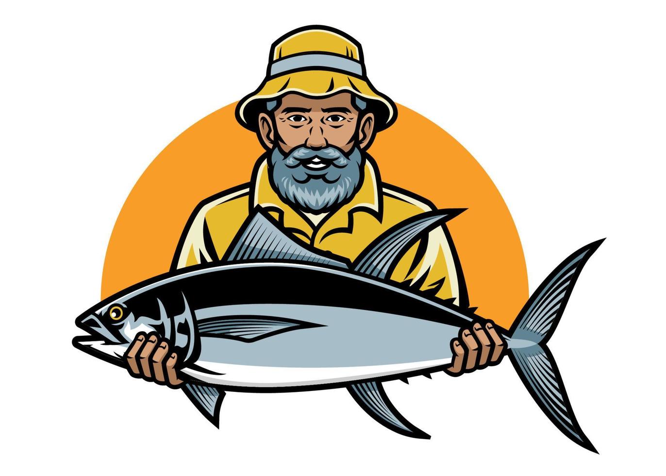 fisherman show his big fish vector