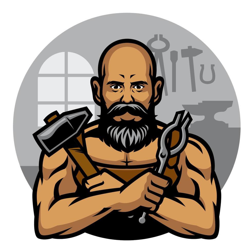 blacksmith in the workshop vector