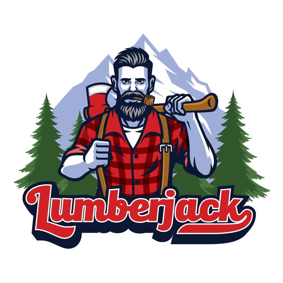 lumberjack with pipe and holding big axe vector
