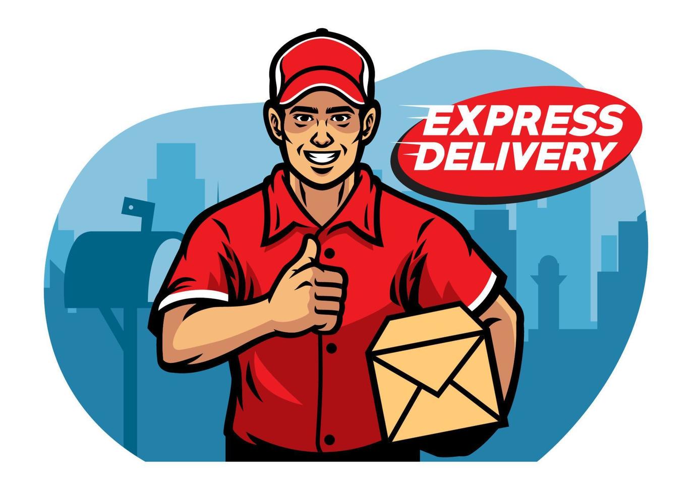 mailman thumb up while holding the box vector