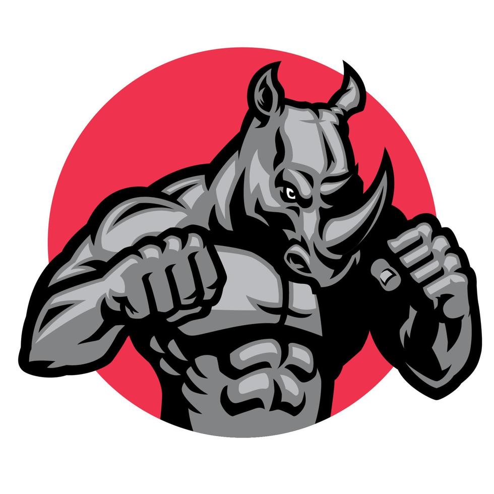 muscular rhino fighting pose vector