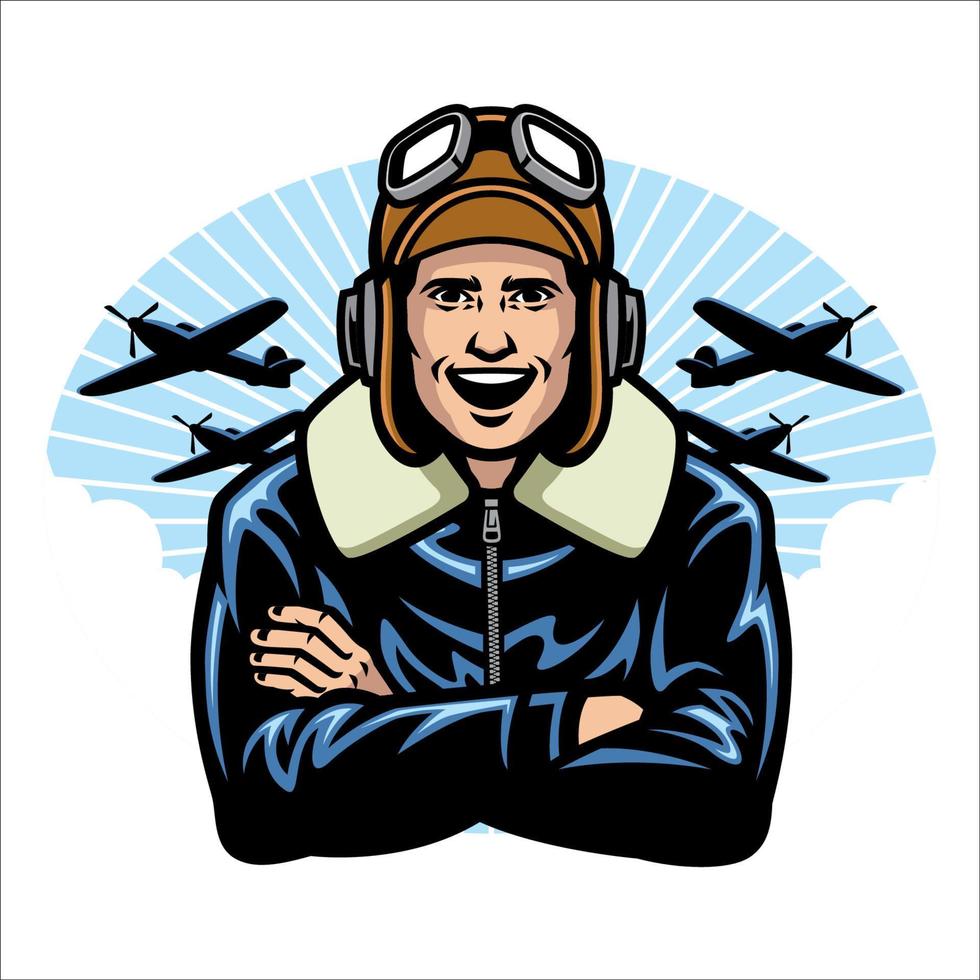 world war pilot smiling vector