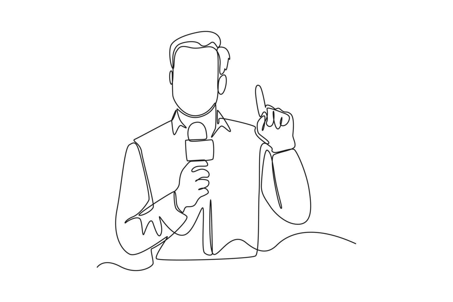 Continuous one line drawing Anchorman holding mic with reporting news. News anchor concept. Single line draw design vector graphic illustration.