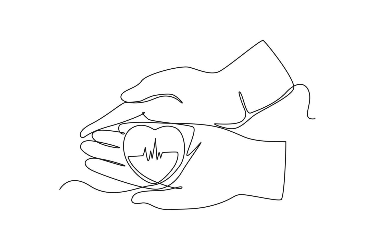 Single one line drawing heart pulse in hand. World hypertension day
