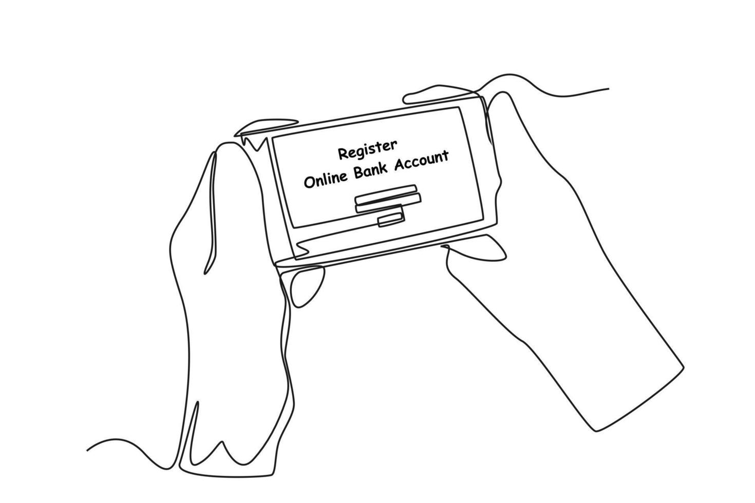 Single one line drawing mobile banking account registration. Bank concept. Continuous line draw design graphic vector illustration.