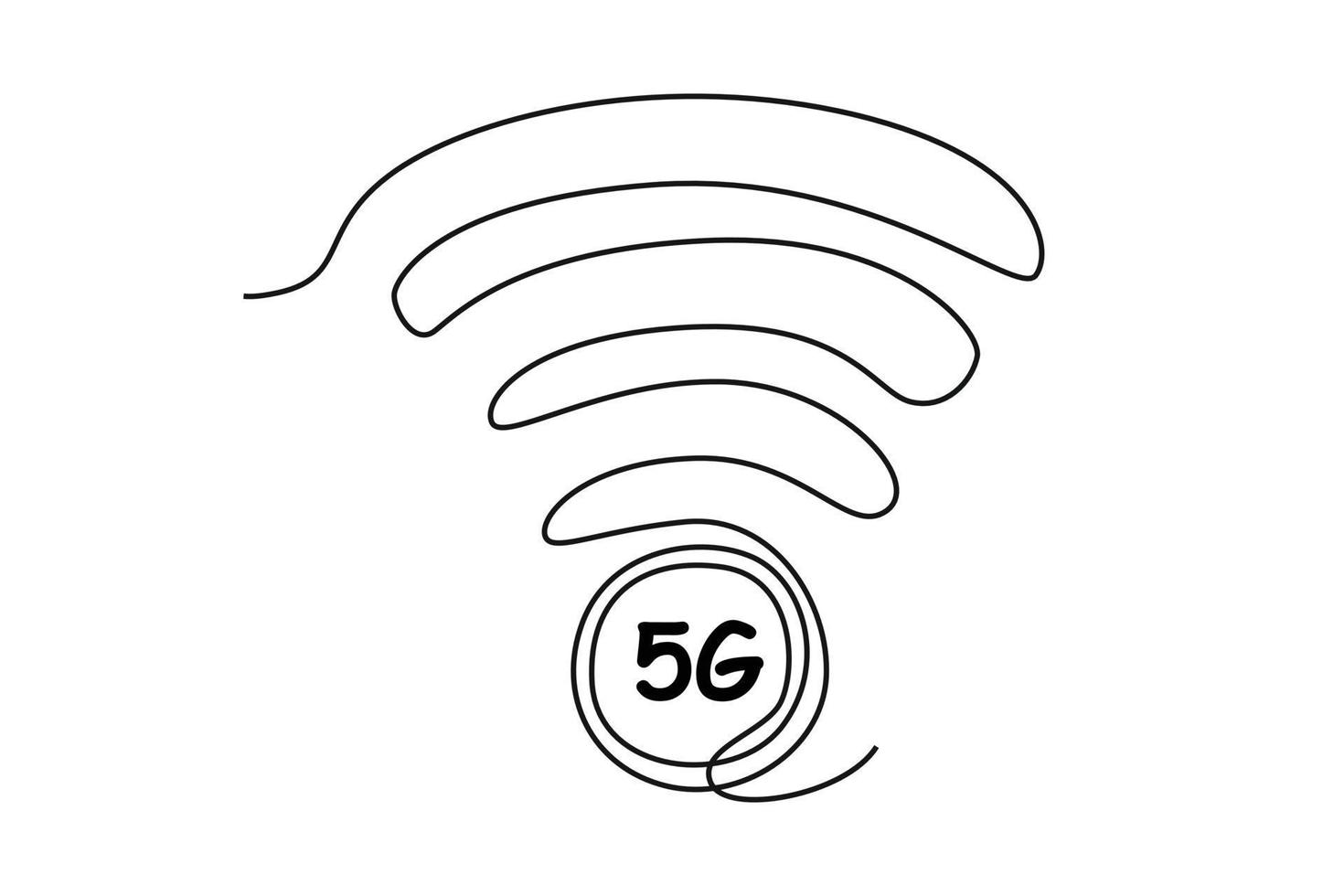 Continuous one line drawing 5G network. High-speed mobile Internet. 5G technology concept. Single line draw design vector graphic illustration.