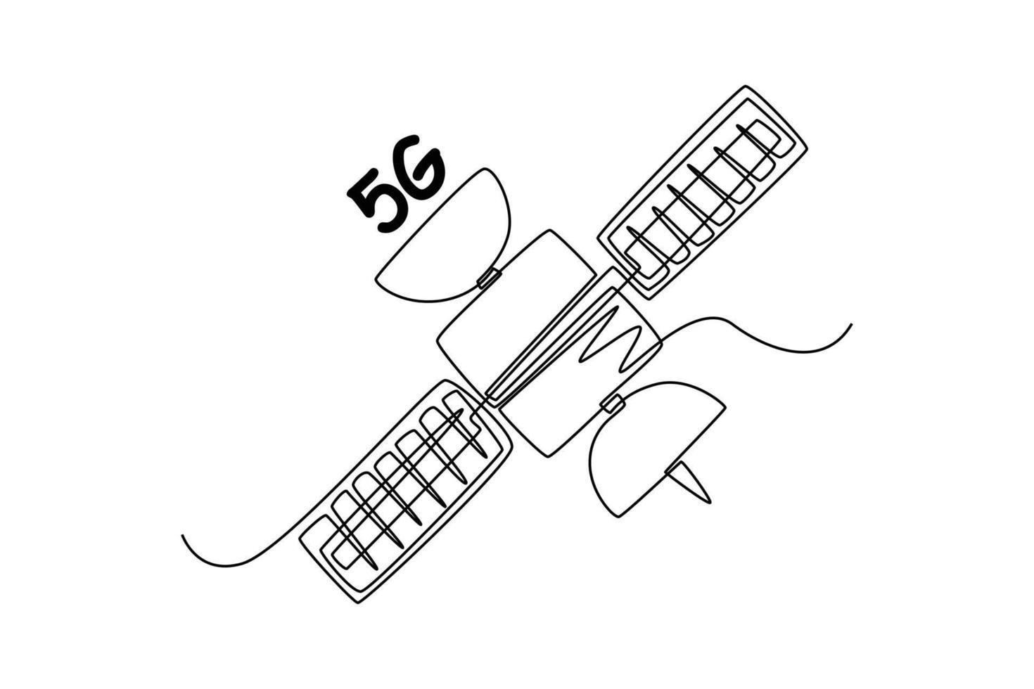 Continuous one line drawing 5G satellite. High-speed mobile Internet. 5G technology concept. Single line draw design vector graphic illustration.