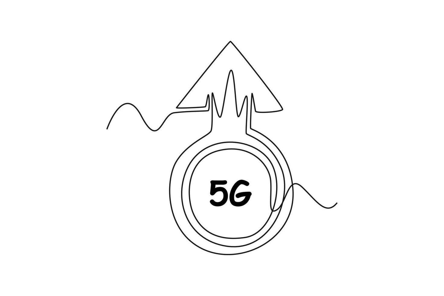 Continuous one line drawing fast upload 5G. High-speed mobile Internet. 5G technology concept. Single line draw design vector graphic illustration.