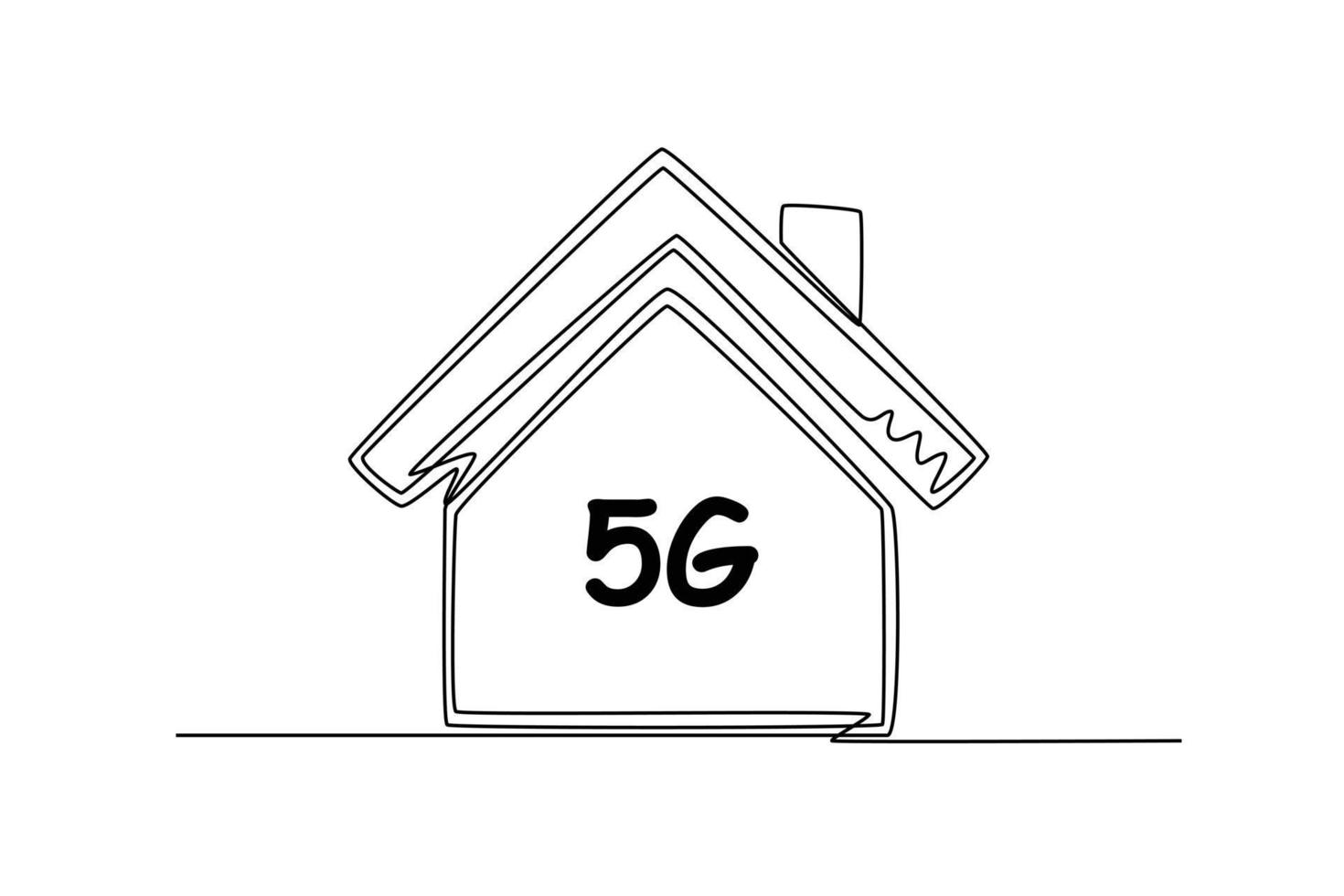 Continuous one line drawing smart home using 5G technology. High-speed mobile Internet. 5G technology concept. Single line draw design vector graphic illustration.