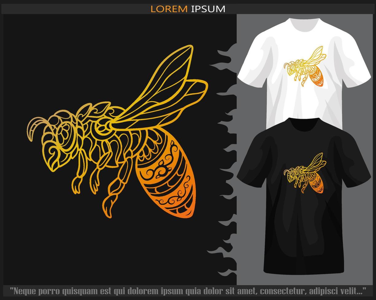 gradient Colorful stinger bee mandala arts isolated on black and white t shirt. vector