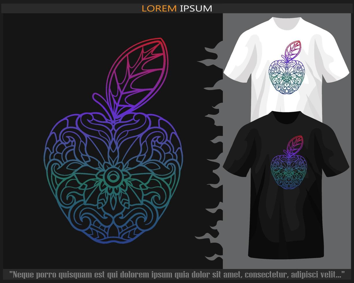 gradient Colorful apple fruit mandala arts isolated on black and white t shirt. vector