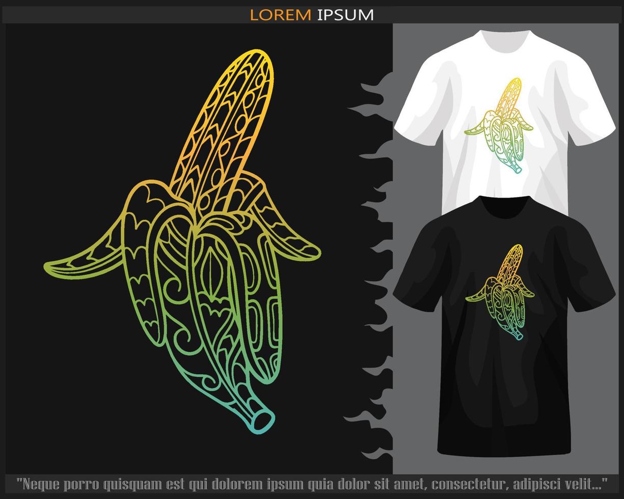 gradient Colorful banana fruit mandala arts isolated on black and white t shirt. vector