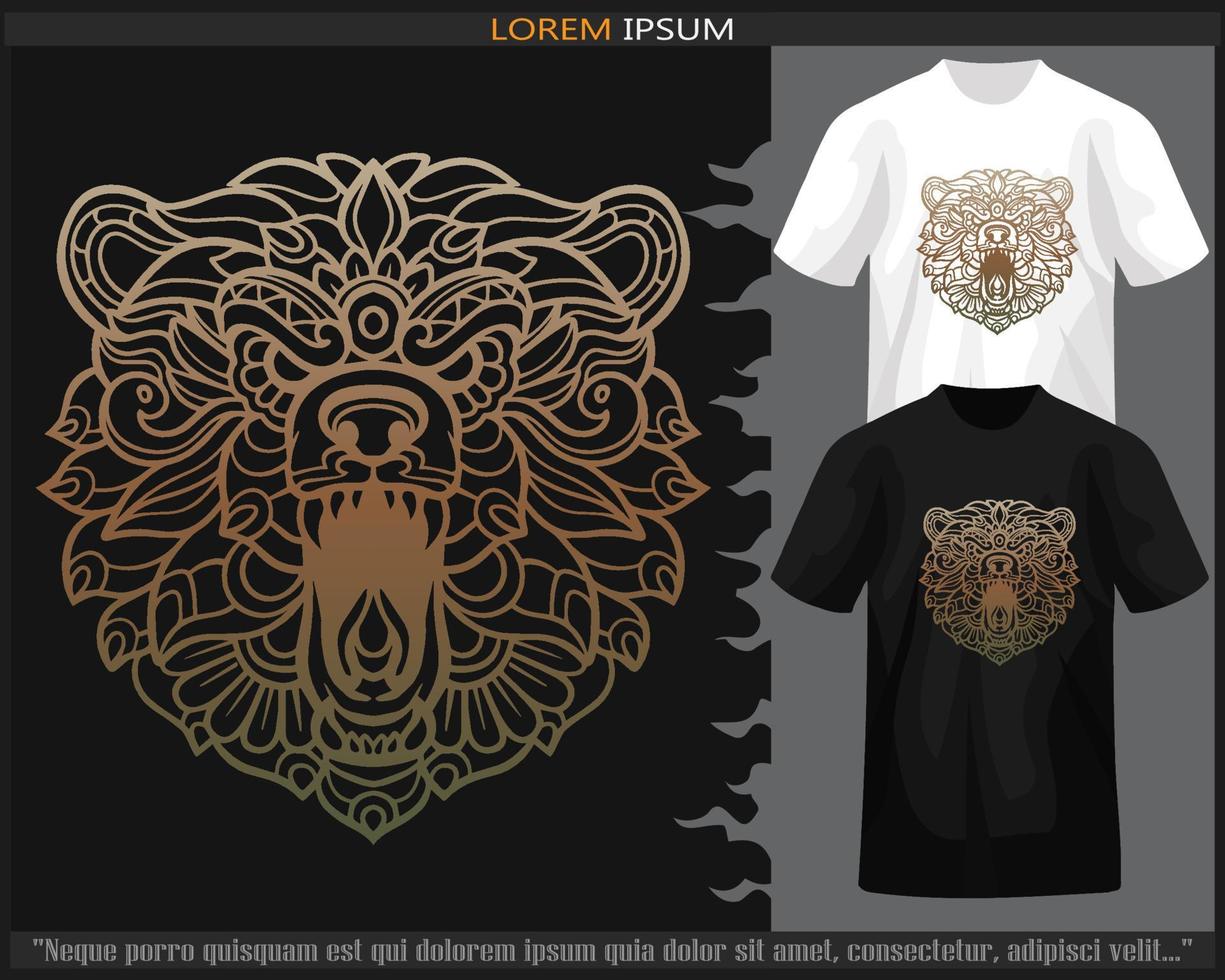 gradient Colorful grizzly bear head mandala arts isolated on black and white t shirt. vector
