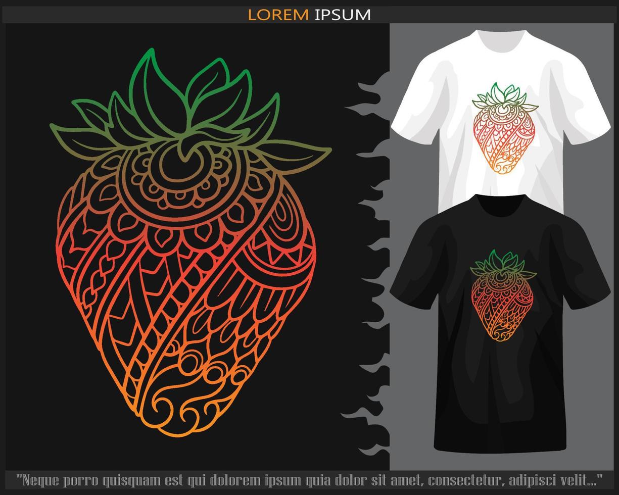 gradient Colorful strawberry fruit mandala arts isolated on black and white t shirt. vector
