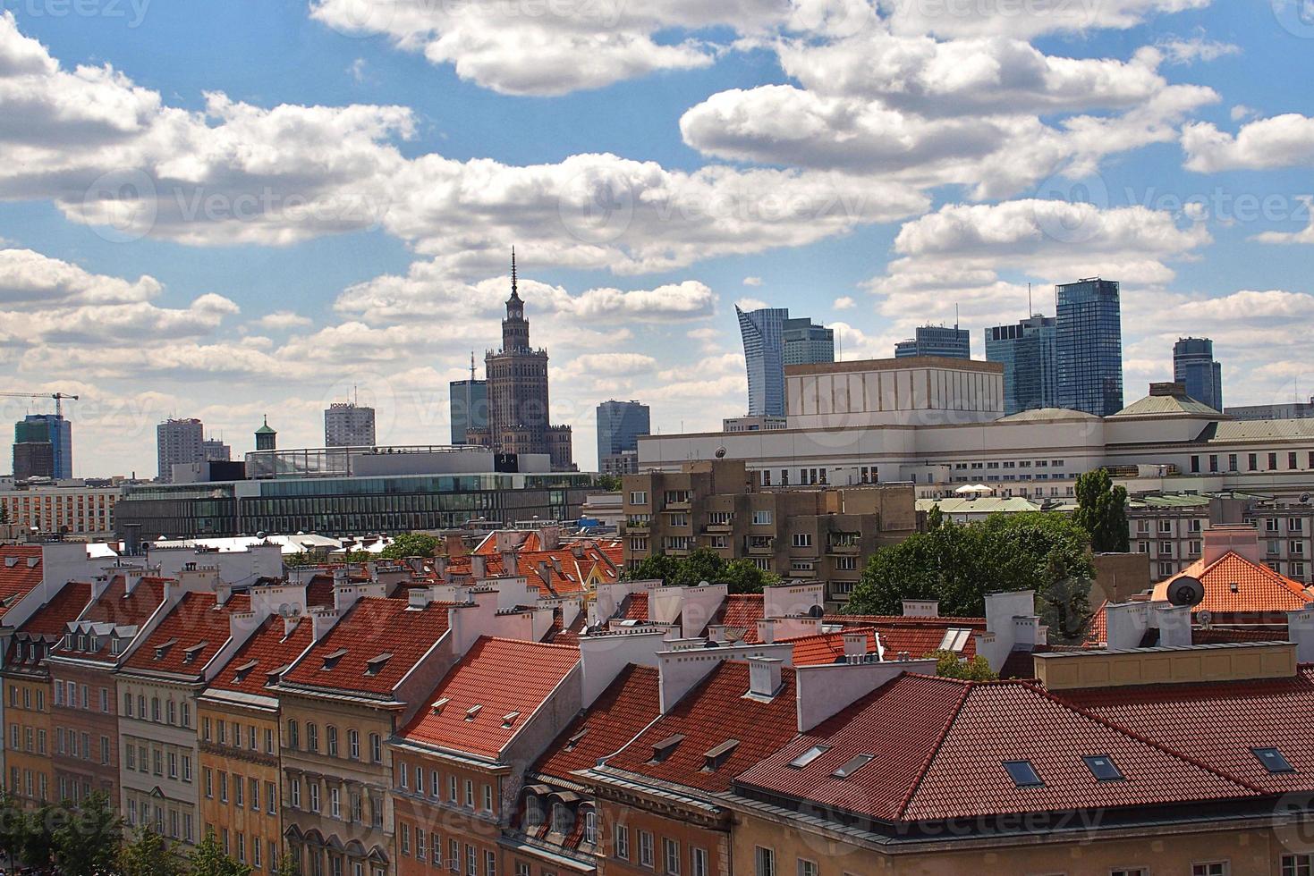 A view from above of the Warsaw old city and the surrounding buildings on a summer  day photo