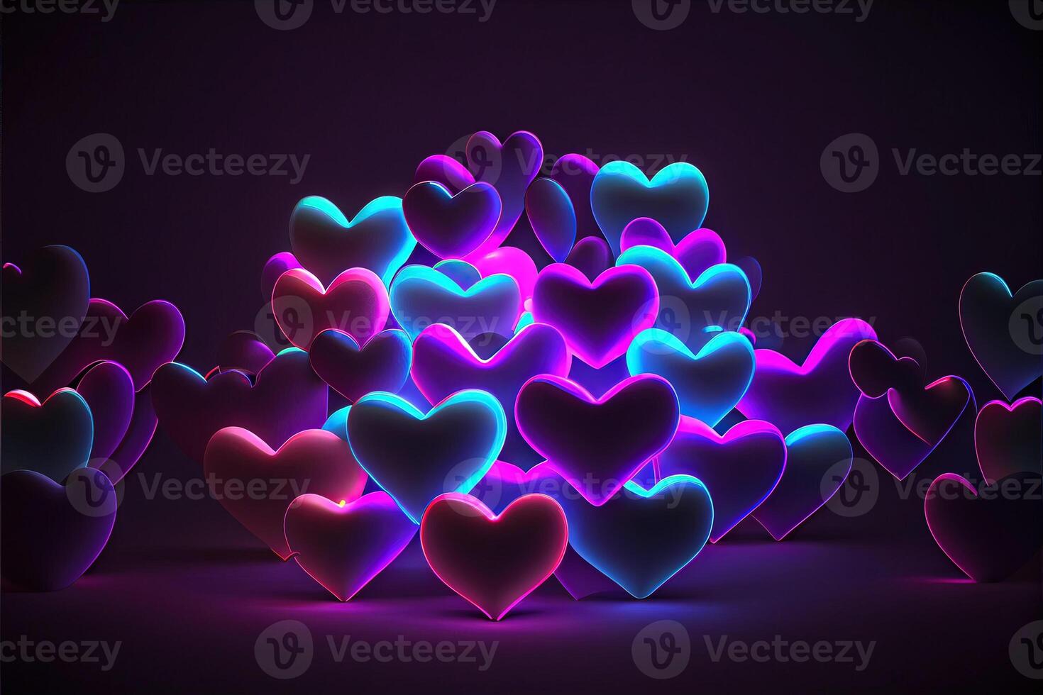 illustration of many glowing hearts - pink background for valentines day, love heart. Neural network generated art. Digitally generated image photo