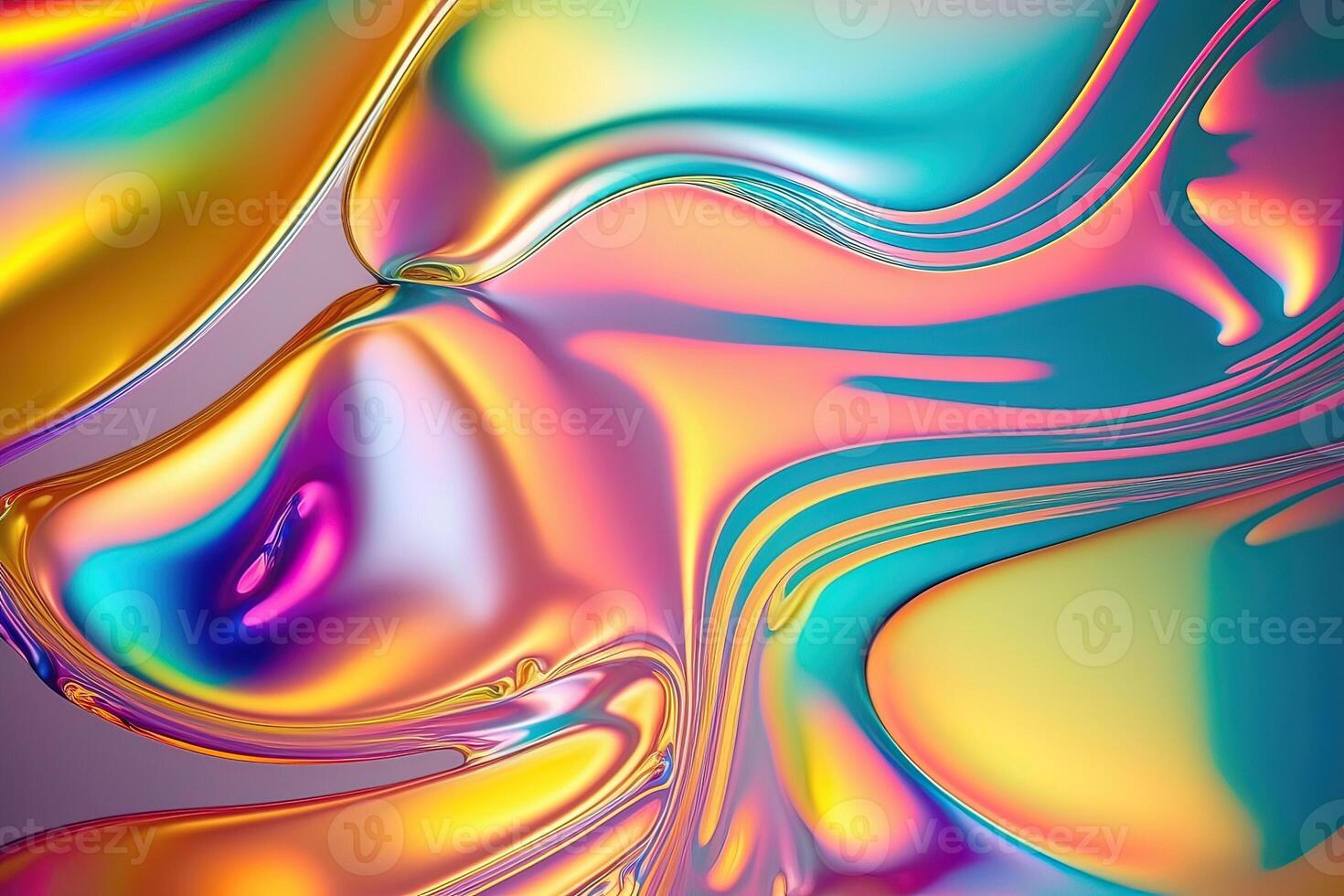 illustration of holographic liquid background. Holographic iridescent backdrop. Pearlescent gradient and foil effect for design prints. Rainbow metal photo