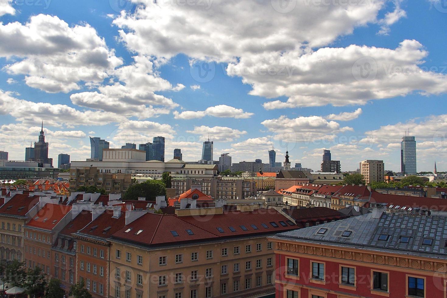 A view from above of the Warsaw old city and the surrounding buildings on a summer  day photo