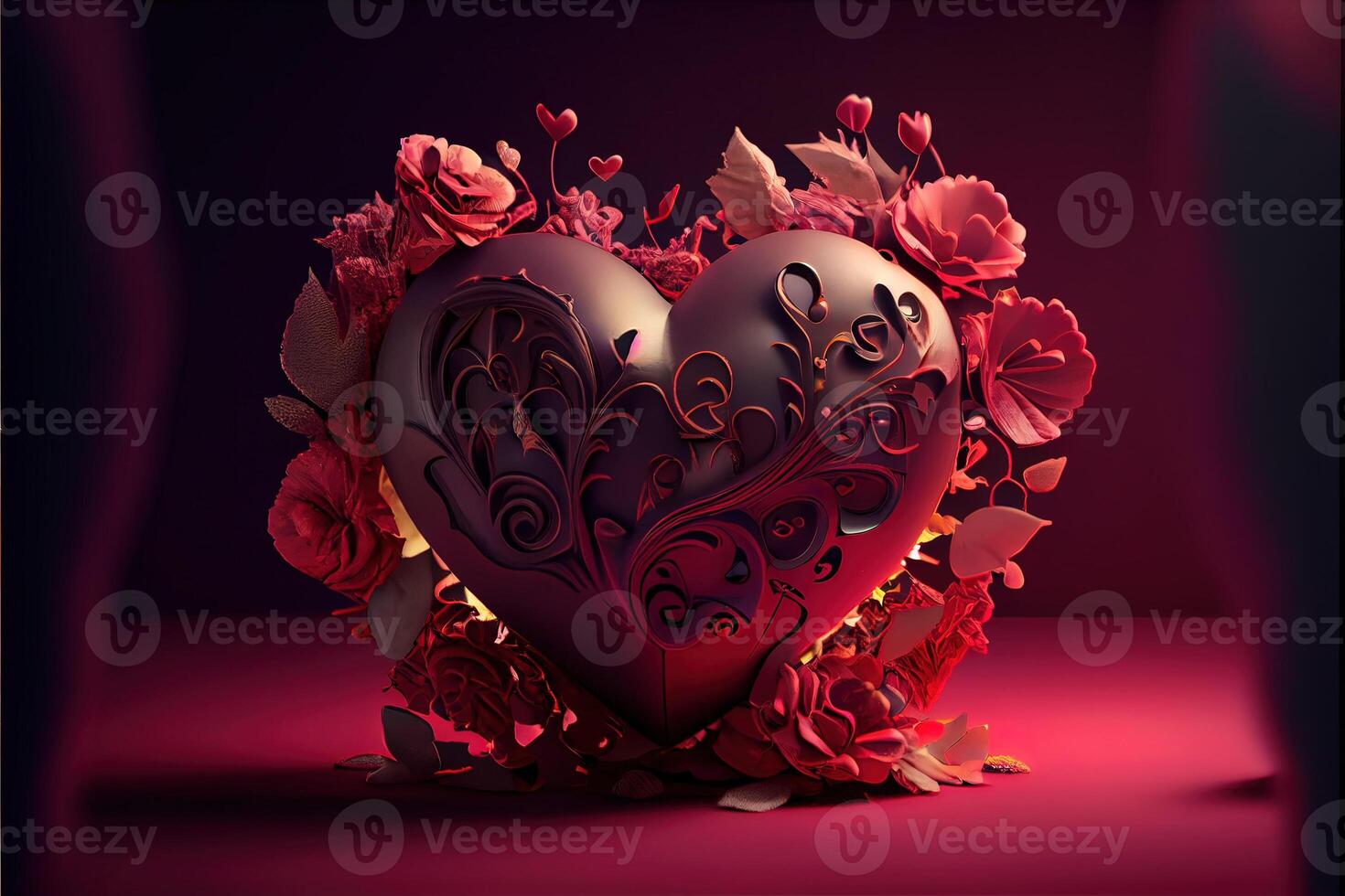 illustration of Valentine day background, love, romantic concept, heart shape. Neural network generated art. Digitally generated image. Not based on any actual scene or pattern. photo