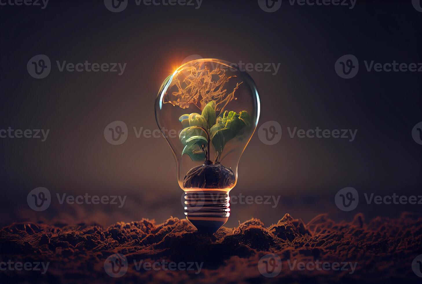 illustration of bright idea for business, education, star up growth, light bulbs on dark background, idea concept photo