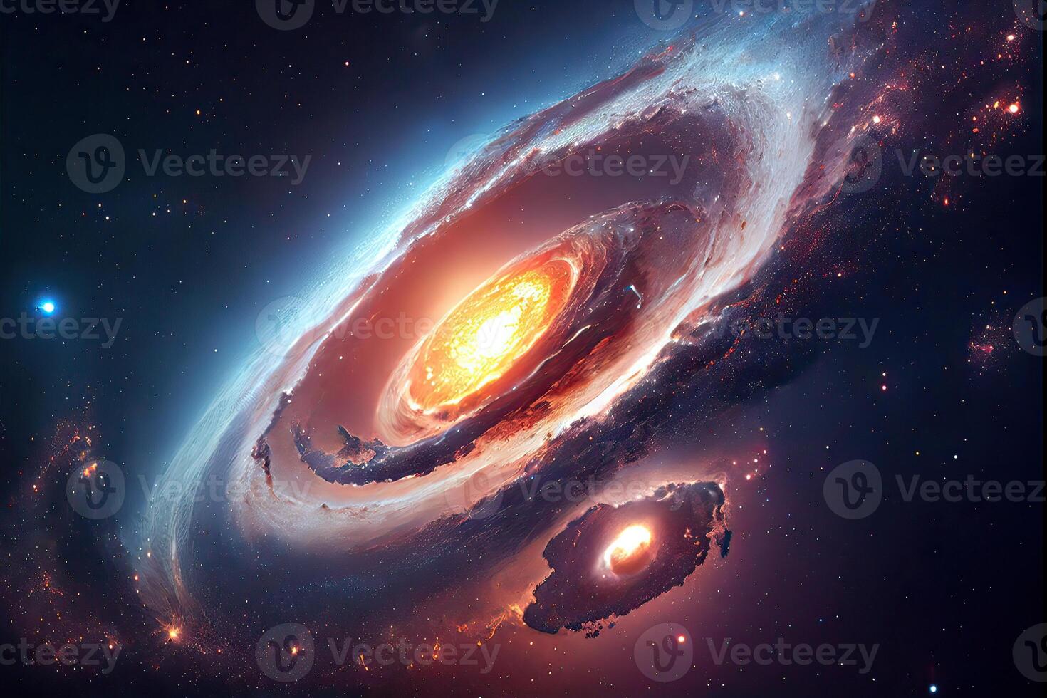 illustration of Milky Way Galaxy colliding with Andromeda Galaxy, universal and outer space photo