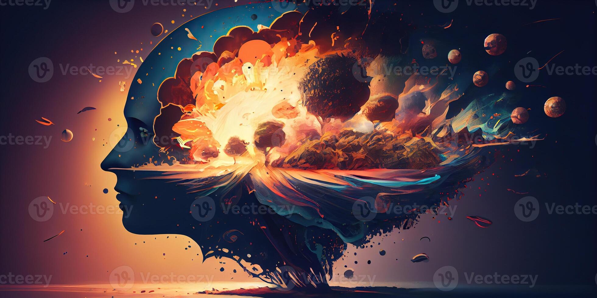 illustration of annual collective mind concept art, exploding mind
