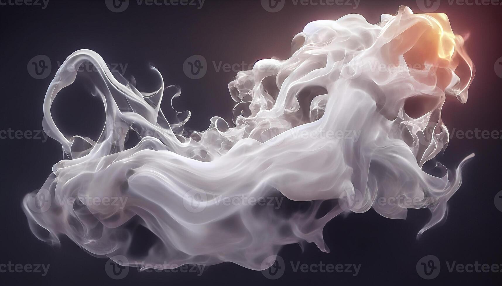 illustration of White curve fog, smoke, clouds, fire and dark background with spotlight. Abstract illustration art. Pattern texture, use for ad, poster and template, business.Digital art photo