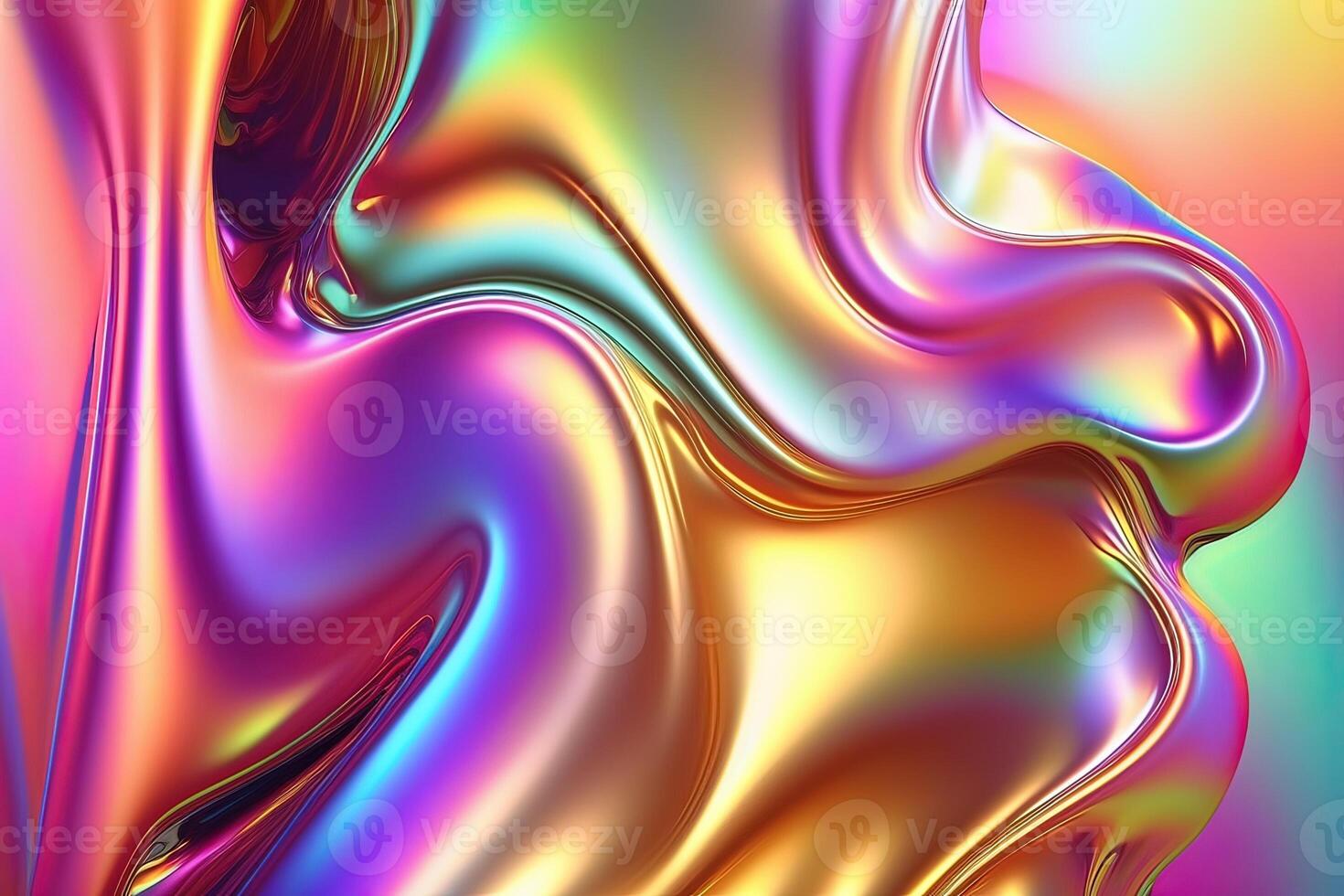 illustration of holographic liquid background. Holographic iridescent backdrop. Pearlescent gradient and foil effect for design prints. Rainbow metal photo