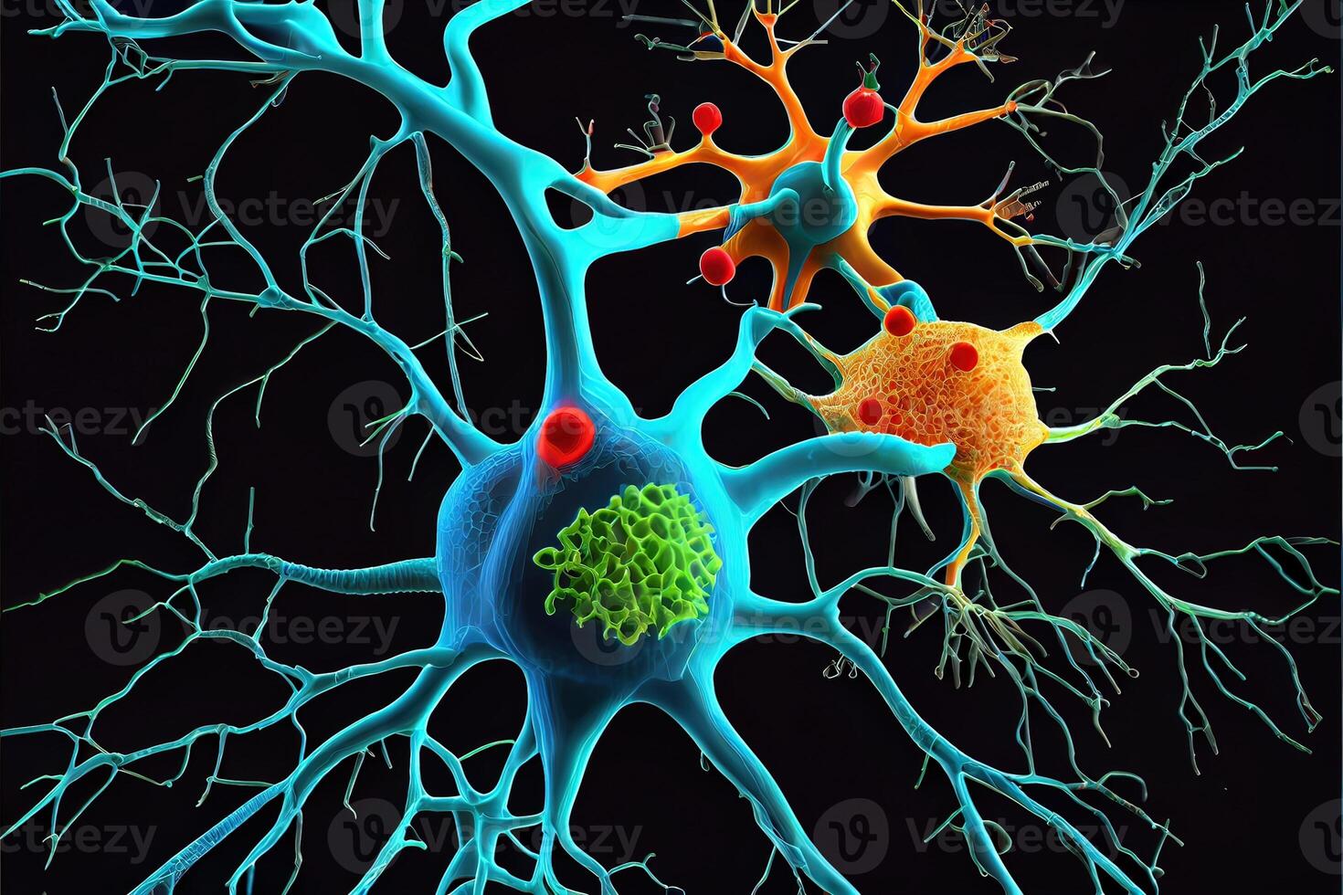 illustration of Nerve cells with Antibodies - Autoimmune disease photo