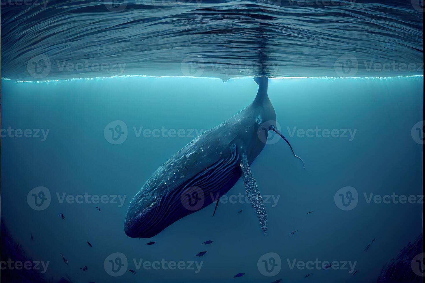 illustration of Blue whale under water, ocean photo