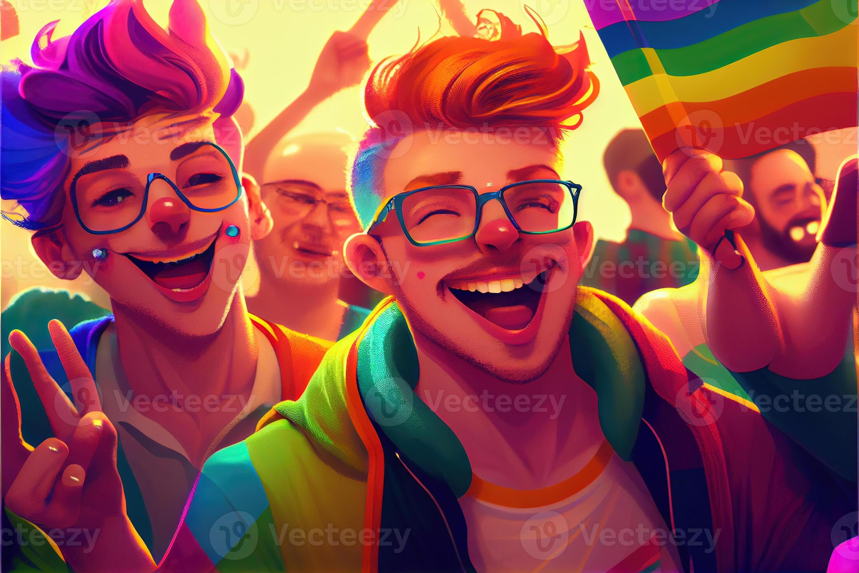 Generative AI illustration of Diversity young gay women and men with ...