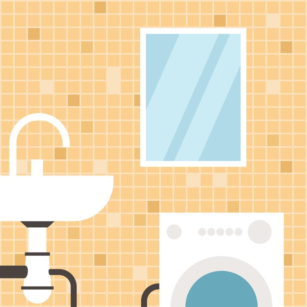 Vector Image Of A Bathroom Interior With A Mirror And Washing Machine