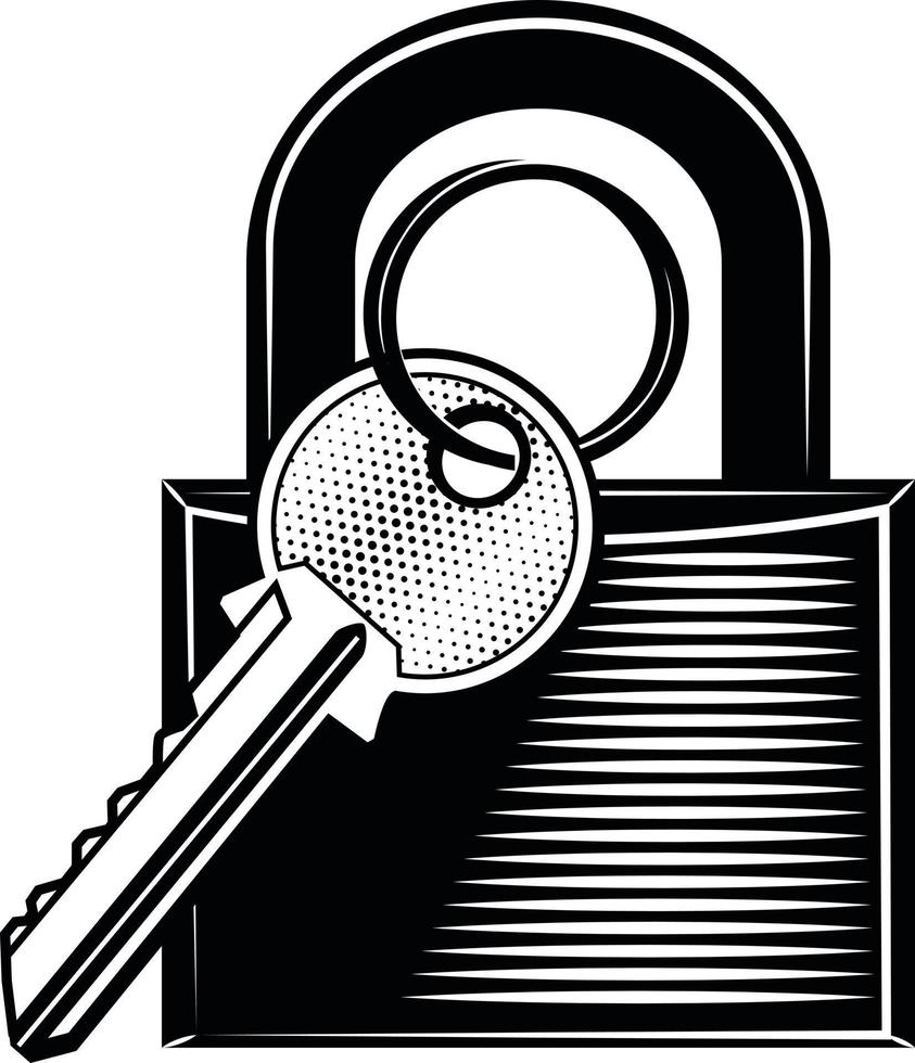 Monochrome Vector Image Of A Padlock With A Key