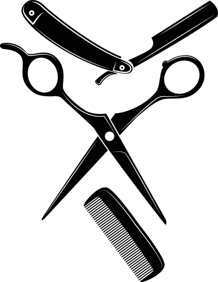 vector imagen de tijeras, maquinilla de afeitar y un peine