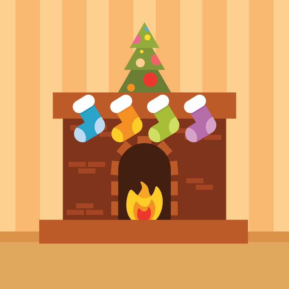 Vector Image Of A Fireplace Decorated For Christmas Holiday