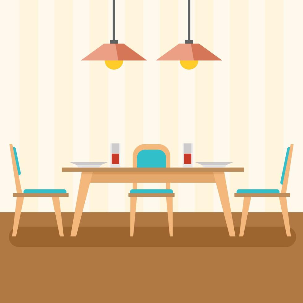 Vector Illustration Of A Dining Table With Chairs