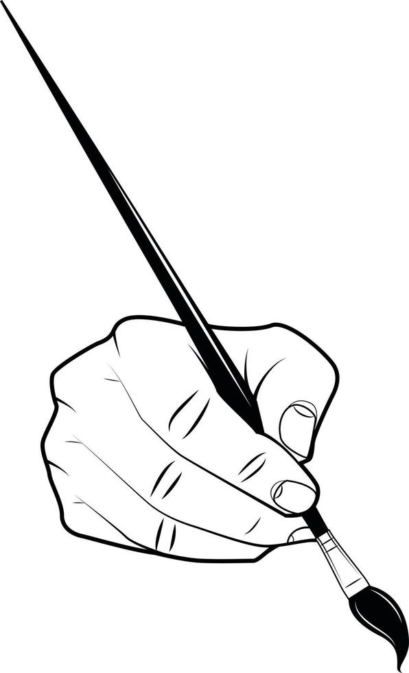 Monochrome Vector Image Of A Hand Holding A Paintbrush