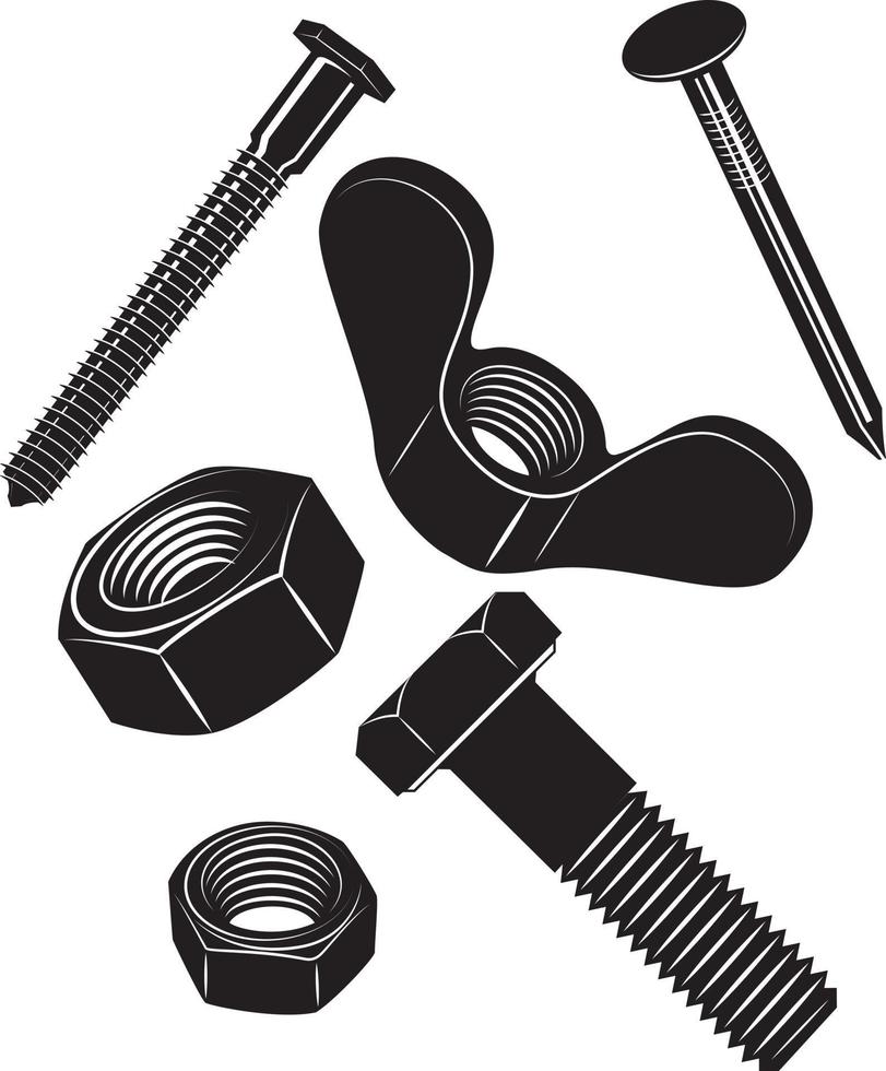 Monochrome Vector Image Of Bolts And Screws