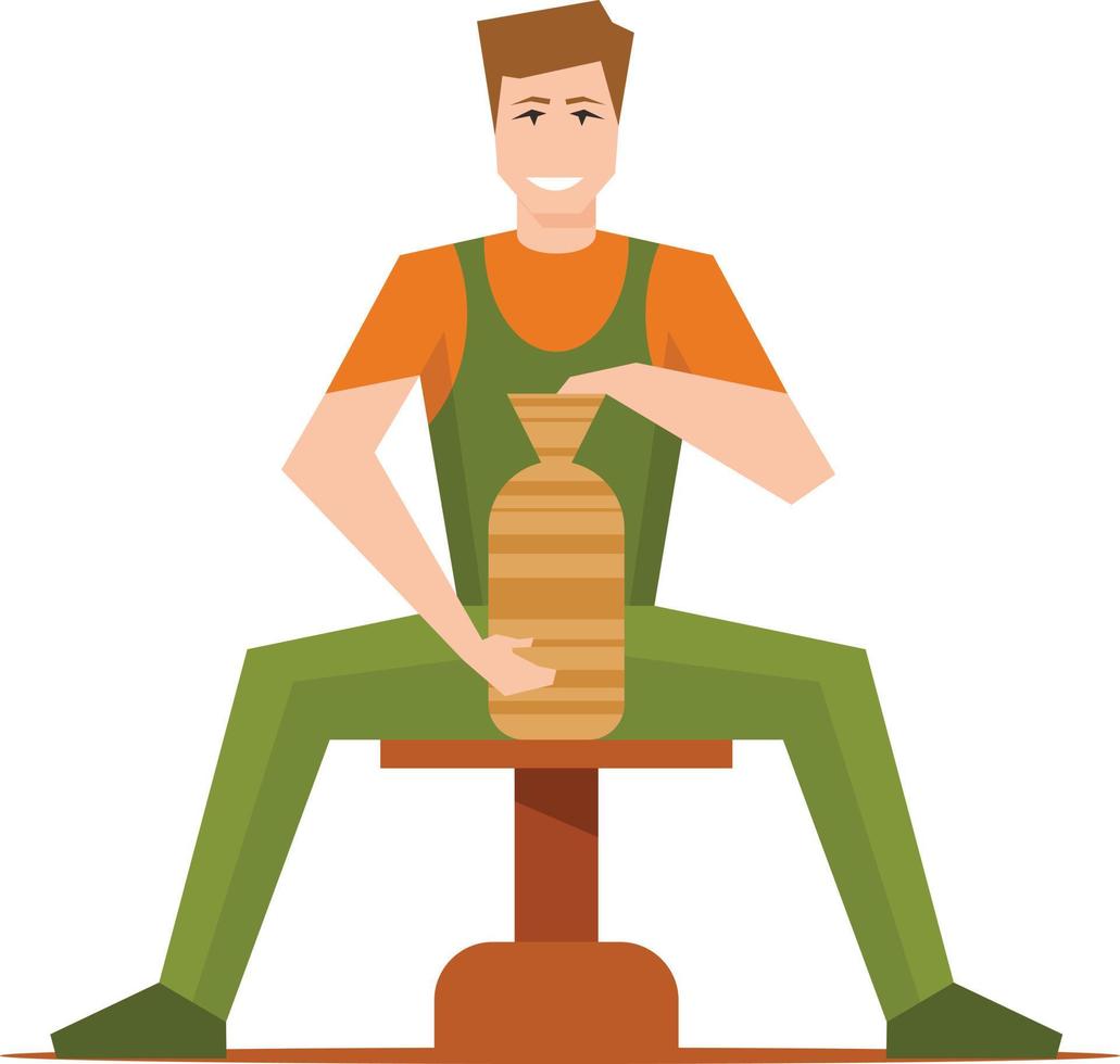 Vector Image Of A Man Making A Pot With Clay