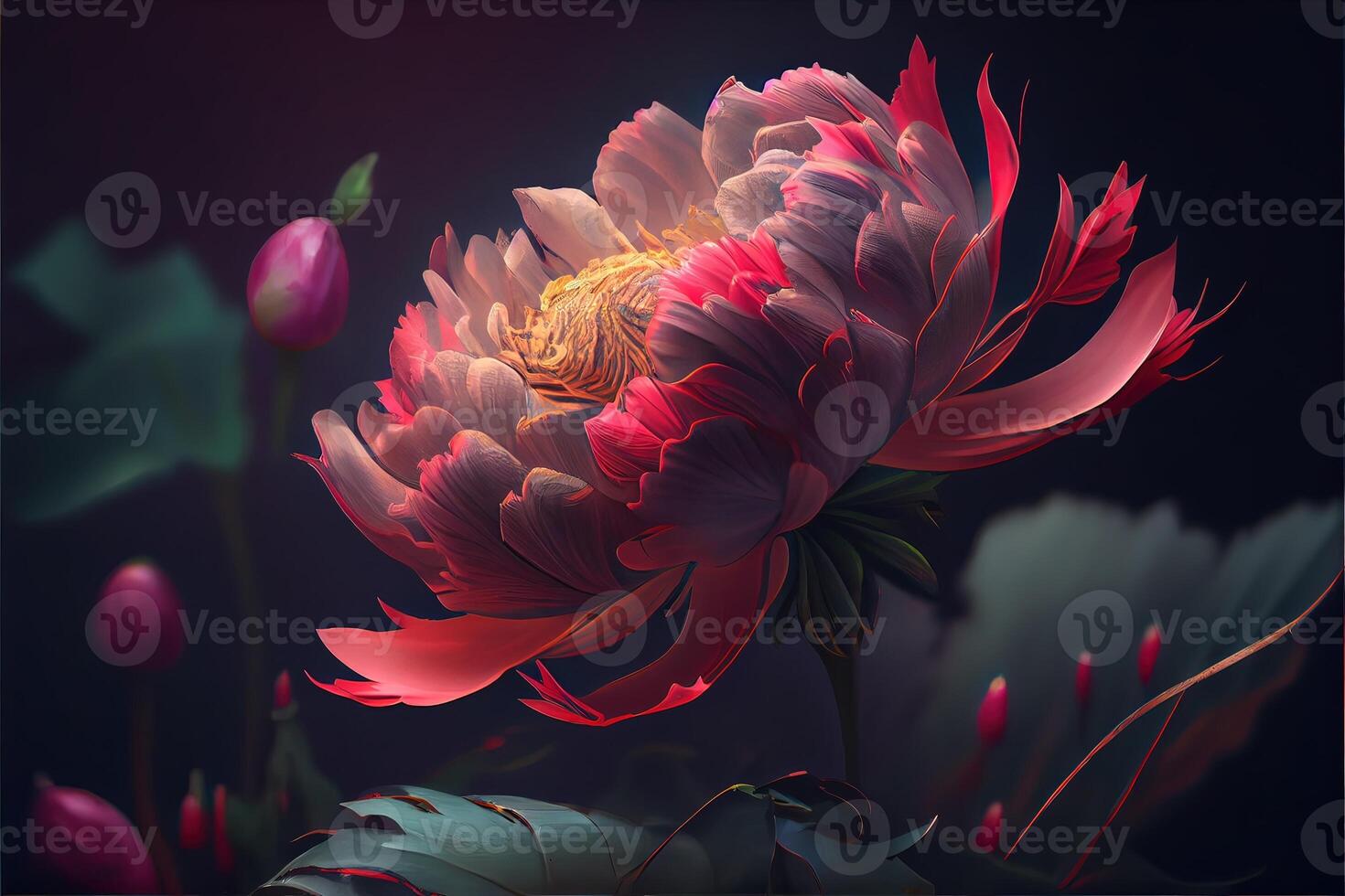 illustration of flowers concept art. Chinese digital art, style and background. Retro texture. Close focus. photo