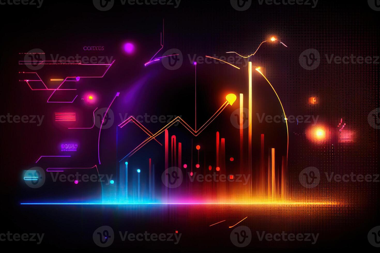 illustration of crypto market data, chart, silhouette crypto currency market, isometric, colorful gradient background photo