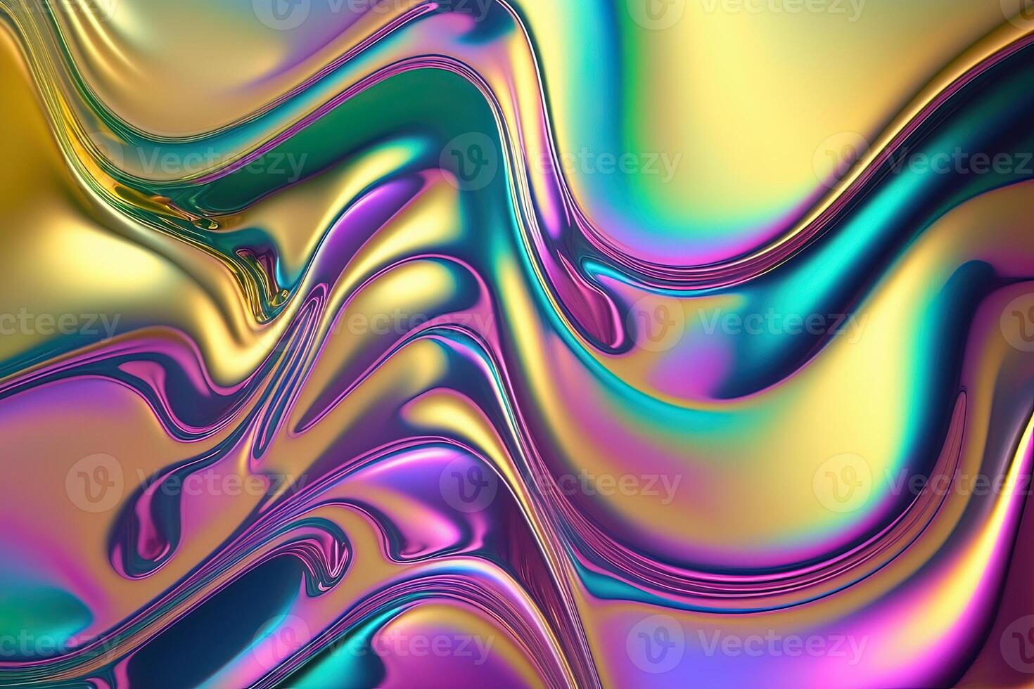 illustration of holographic liquid background. Holographic iridescent backdrop. Pearlescent gradient and foil effect for design prints. Rainbow metal photo