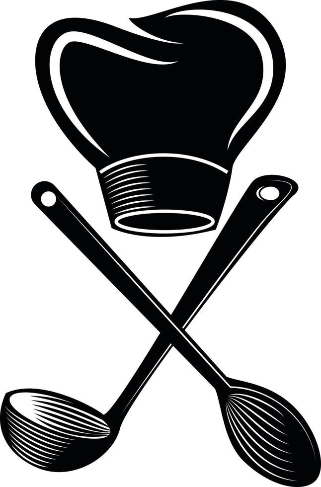 Monochrome Vector Graphics Of Utensils And Chef'S Hat