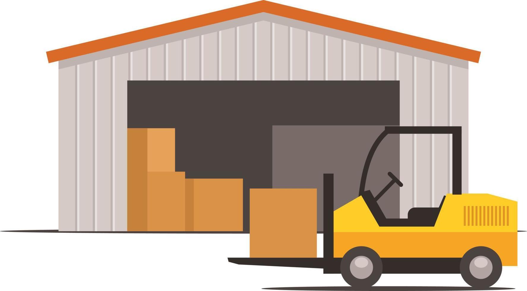 Vector Graphics Of A Forklift In Front Of A Storage Facility