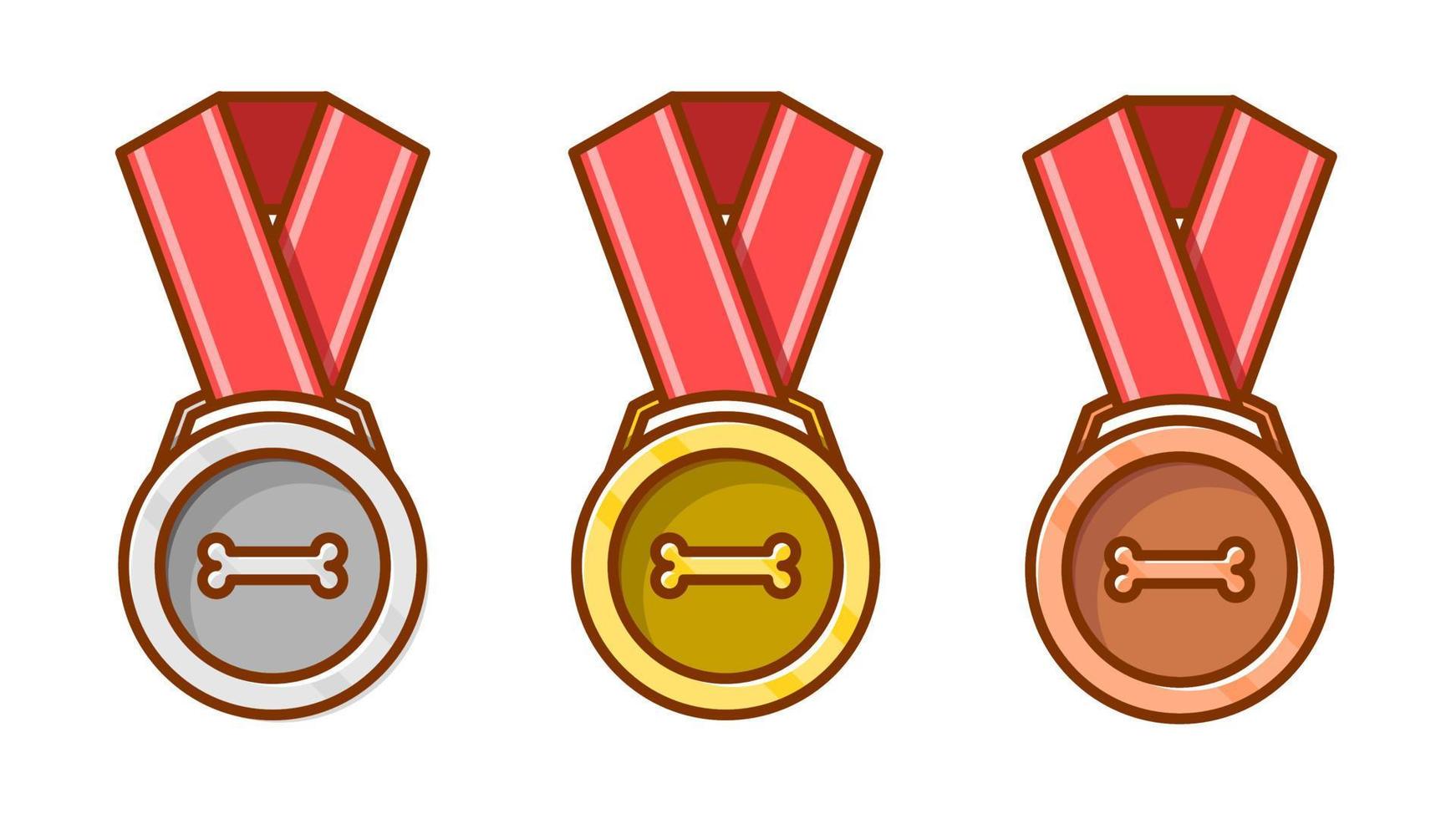 Hanging Pet Medals Bold Cartoon Style Front View Simple Illustration vector