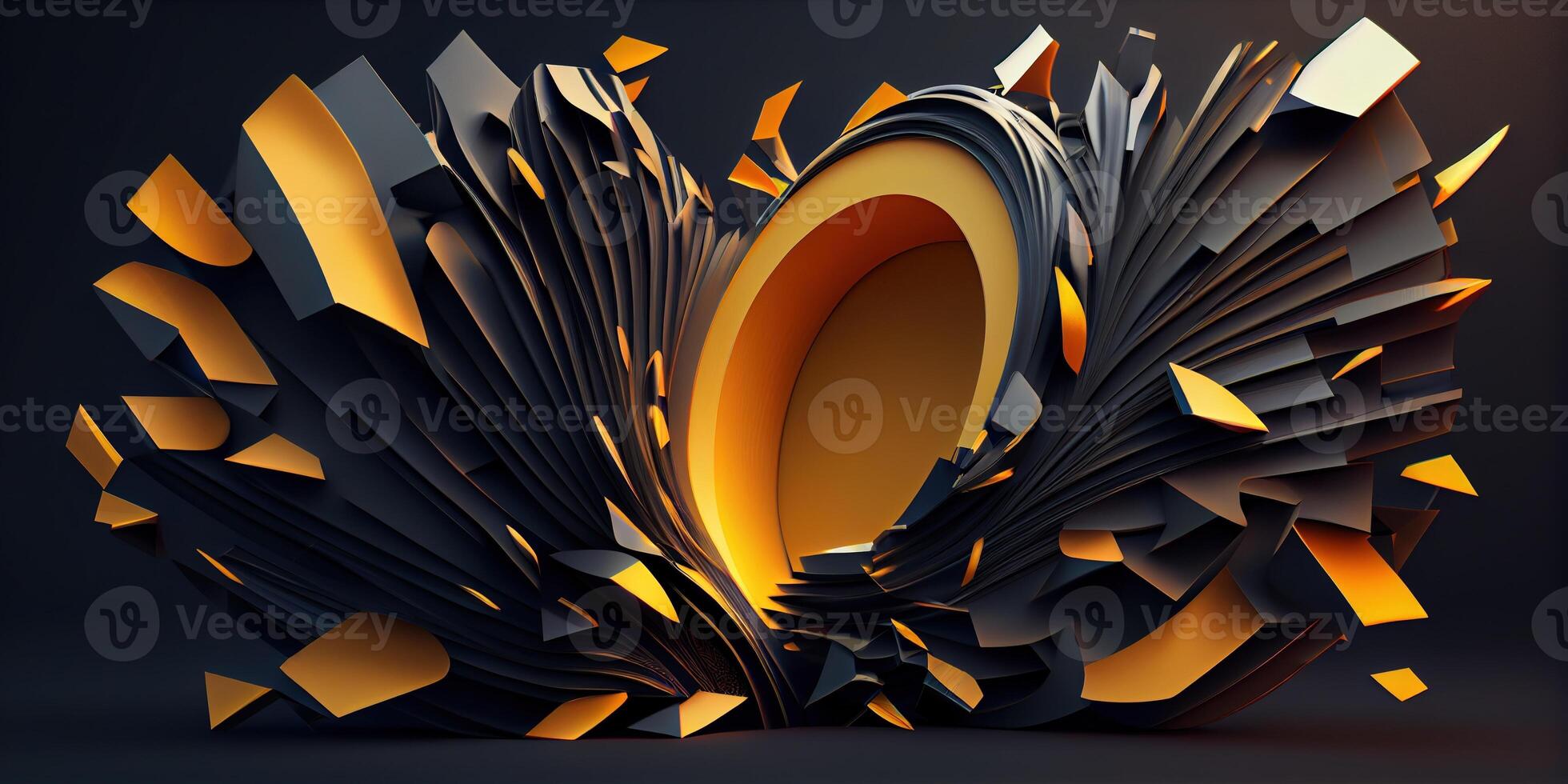 illustration of a futuristic abstraction, featuring a 3D background with dynamic shapes and colors photo